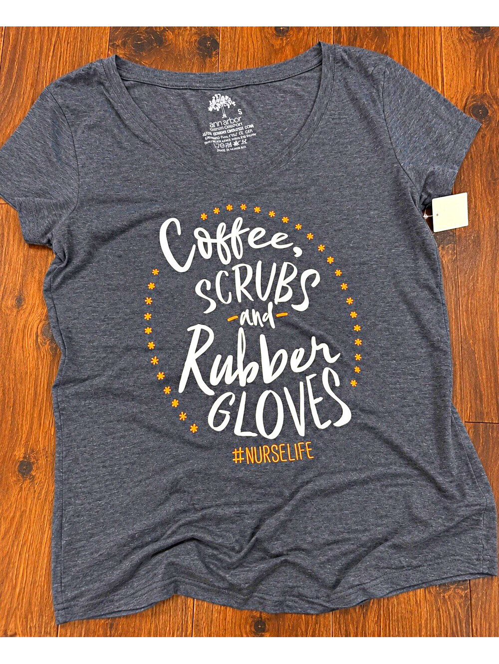 Gray V-Neck Nurse Graphic Tee Short Sleeve Size Small